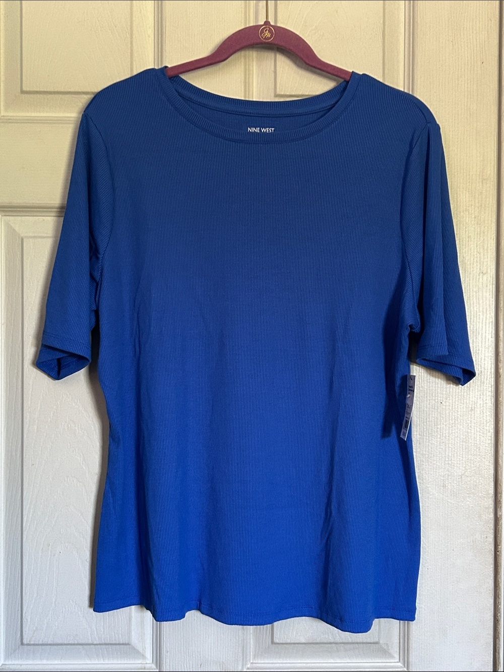 NWT Nine West Nicole blue fitted elbow sleeve top size 1X